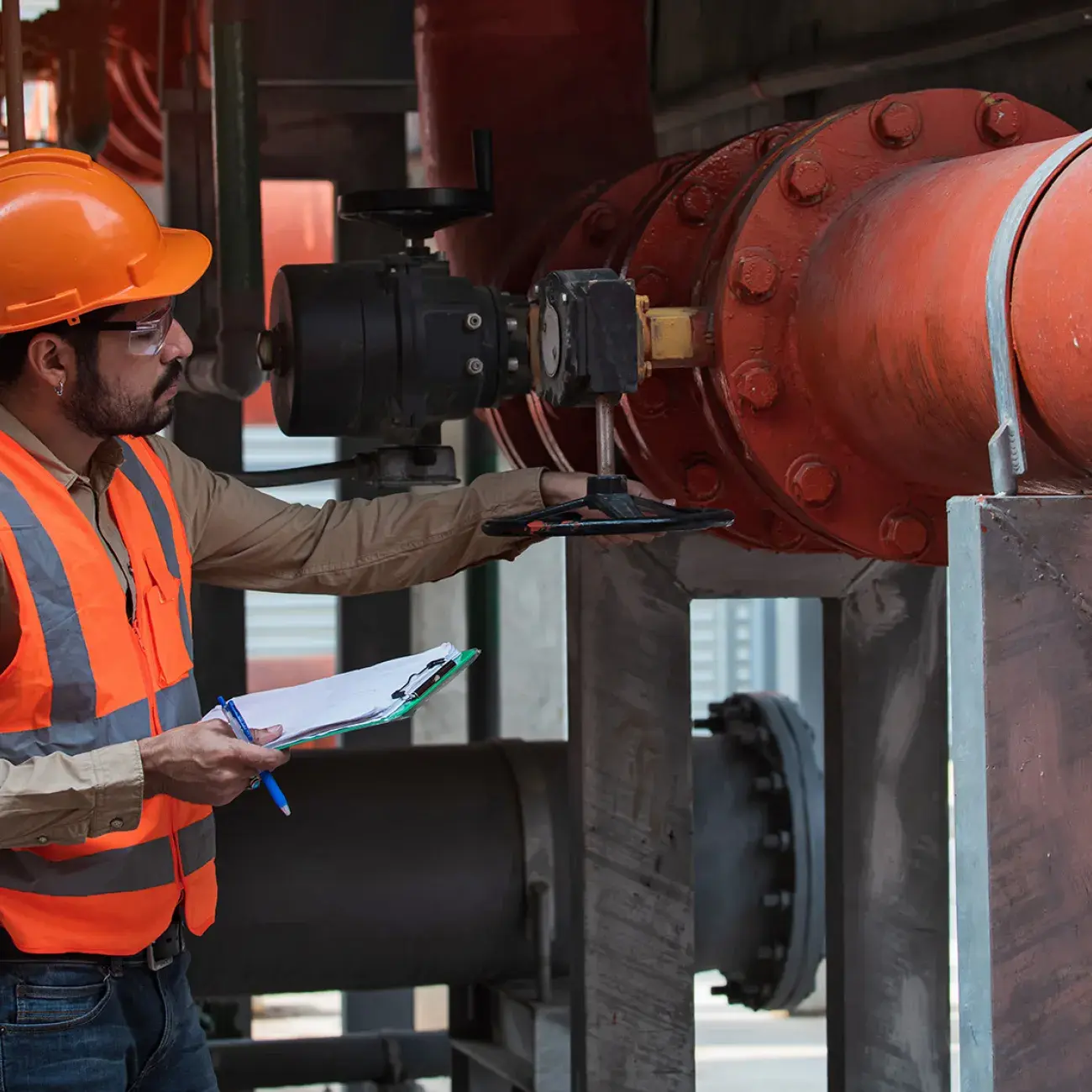 Engineer checking industry cooling tower air conditioner